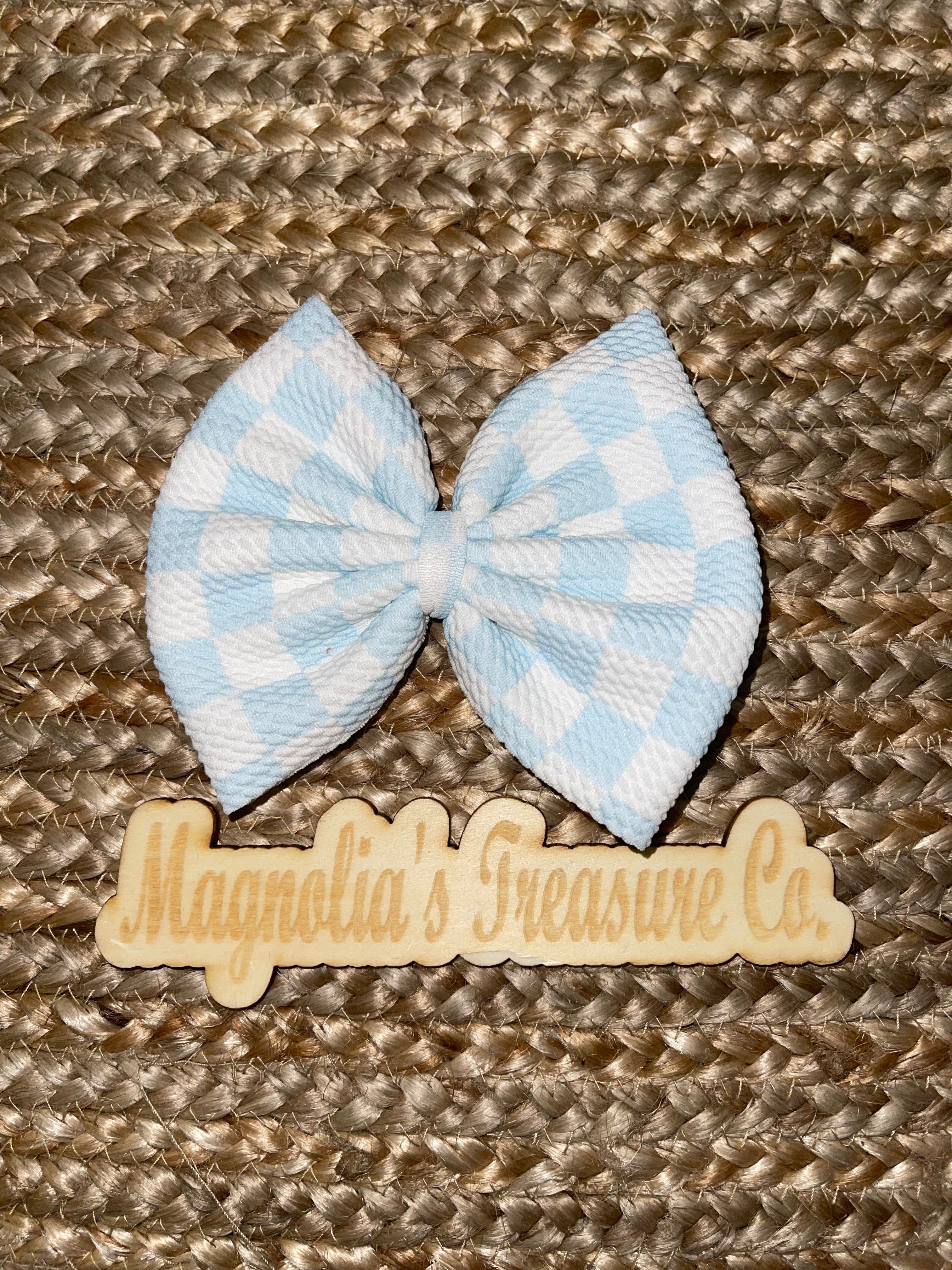 Light blue checkered bow