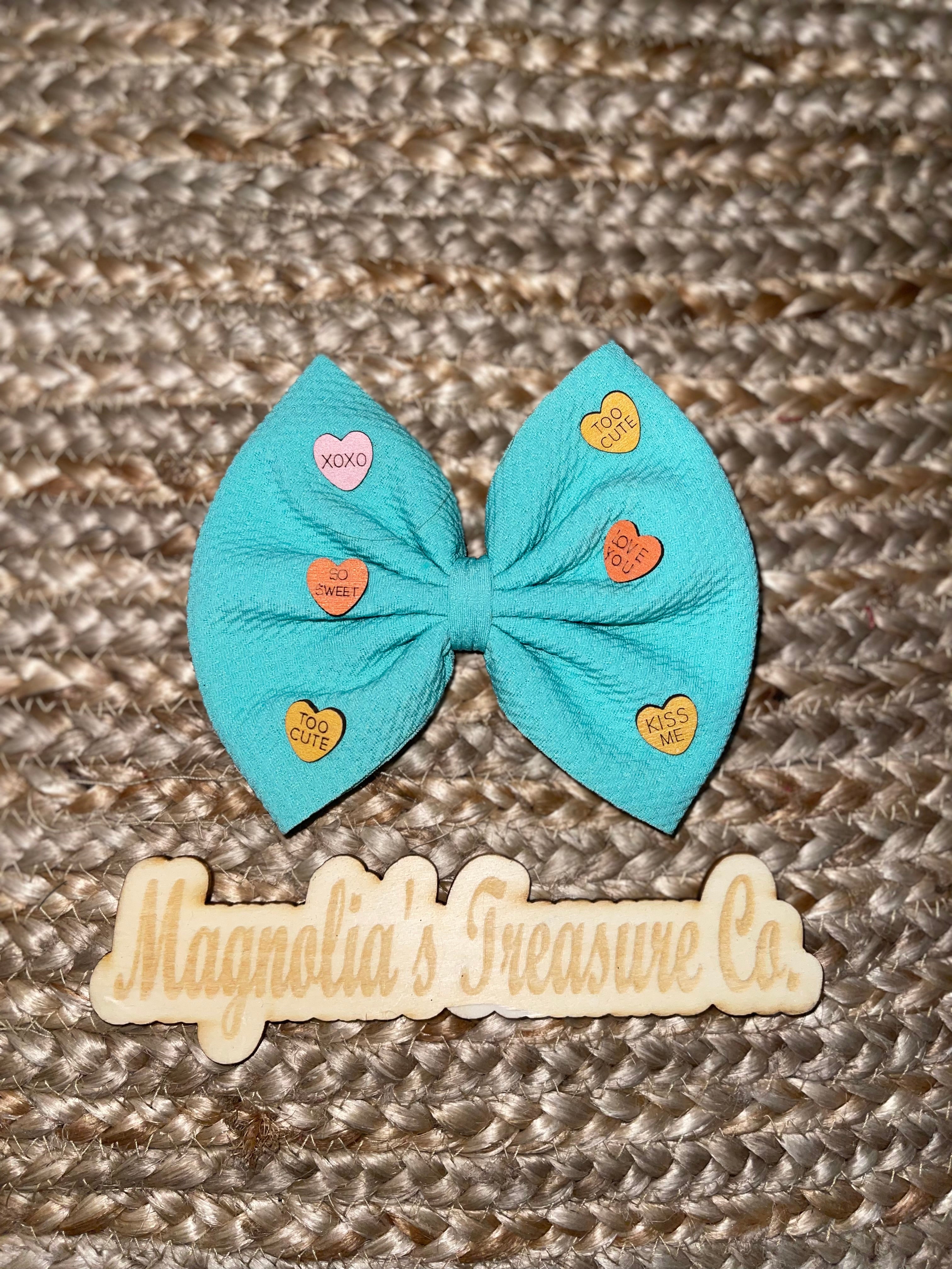 Blue convo hearts bow