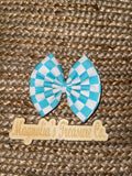 Teal/blue checkered bow