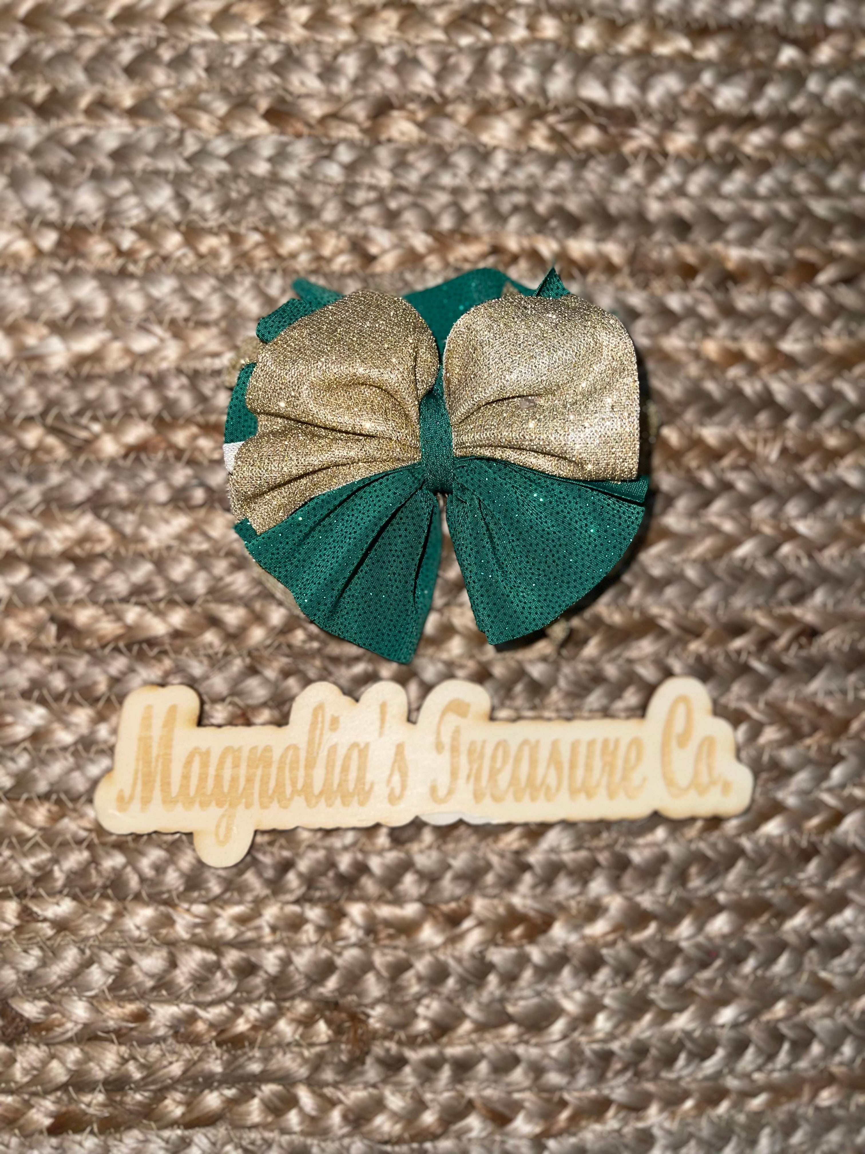 Green & gold shredded bow