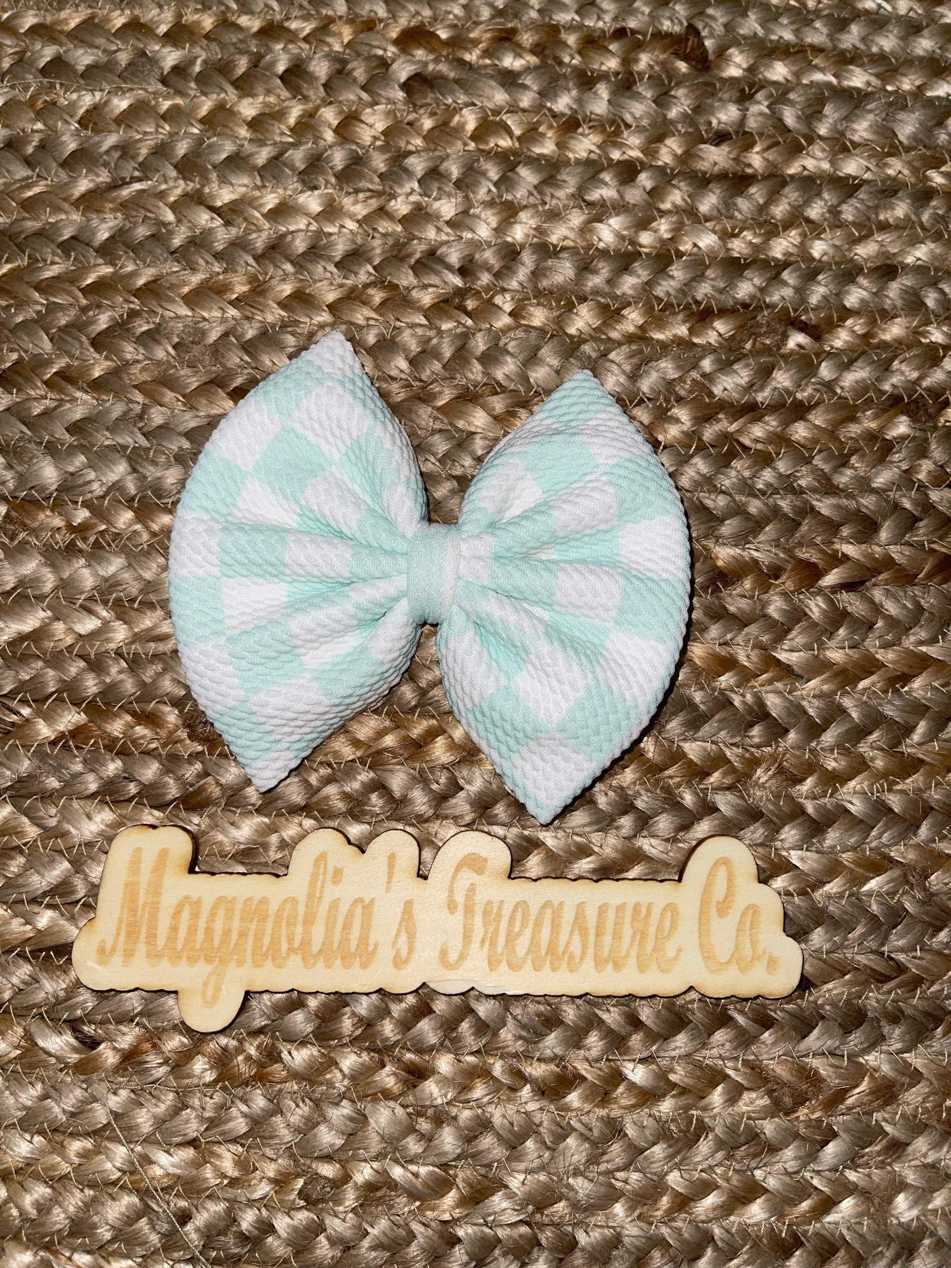 Mint checkered bow
