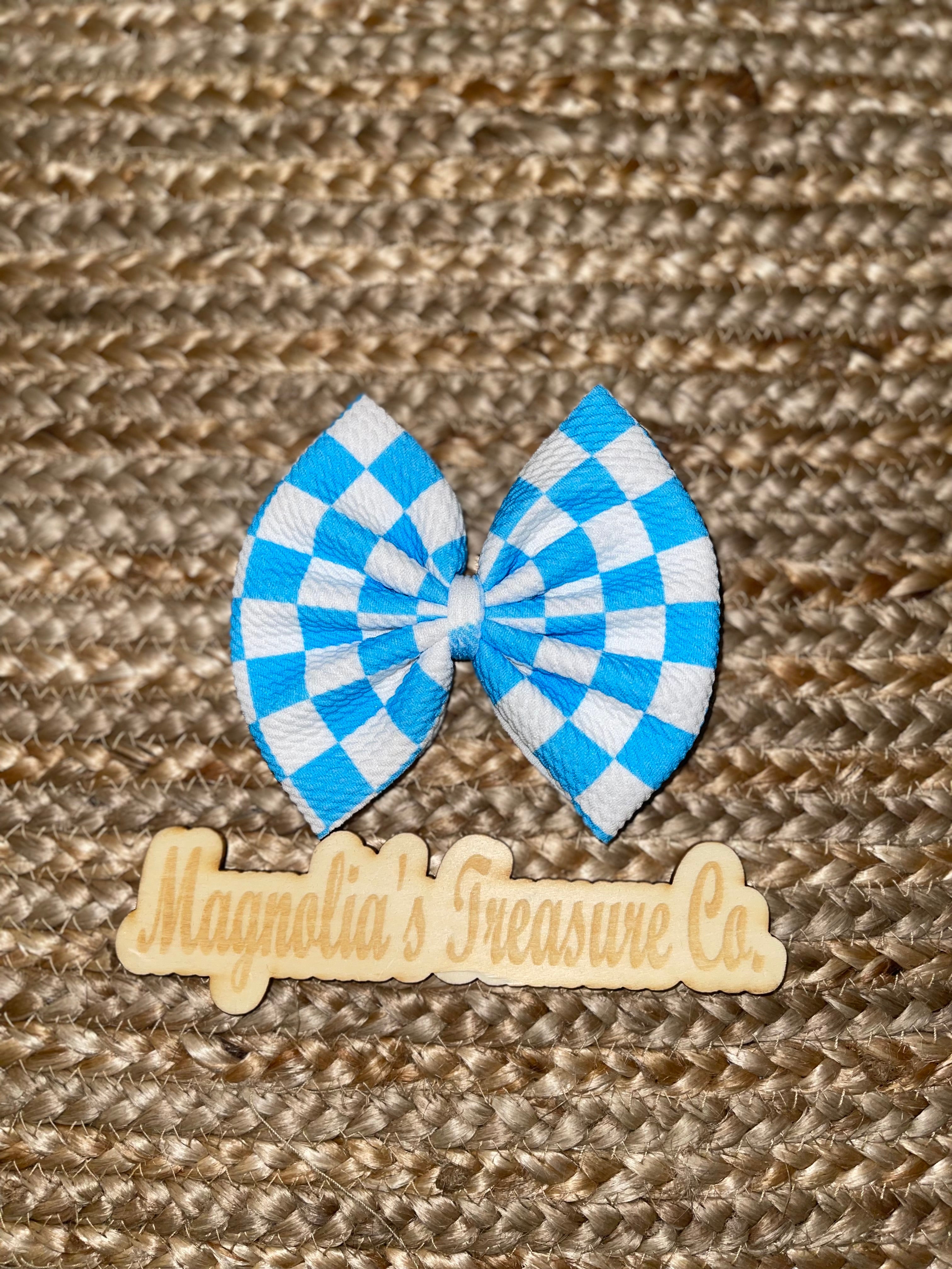 Dark blue checkered bow